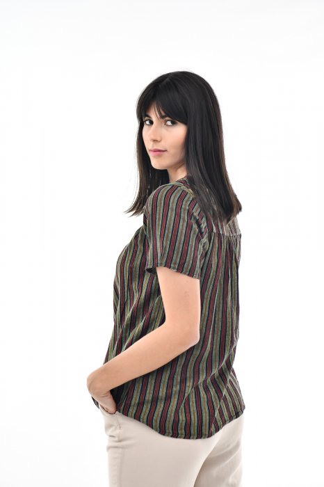 Bluza cu dungi si maneca scurta - Rosu [5]
