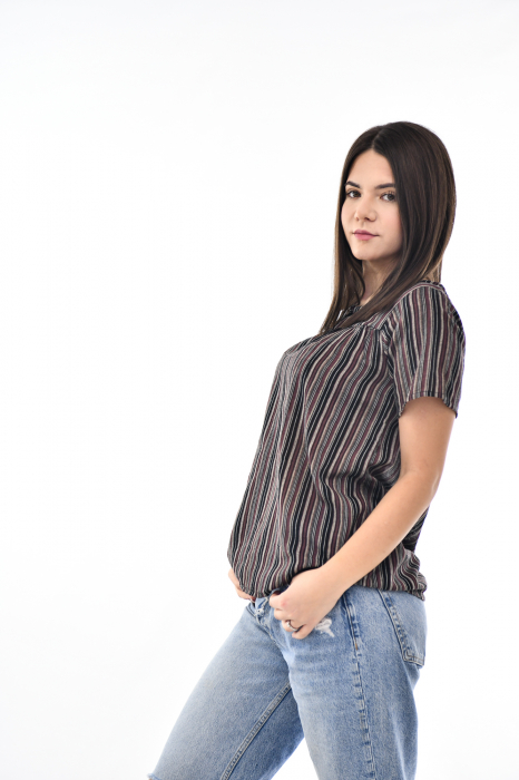 Bluza cu dungi si maneca scurta - Rosu [3]