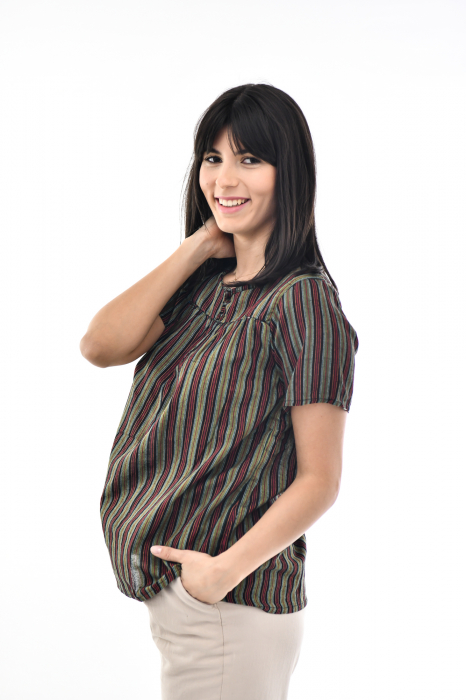 Bluza cu dungi si maneca scurta - Rosu [3]