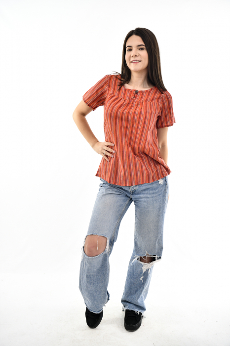 Bluza cu dungi si maneca scurta - Rosu [2]