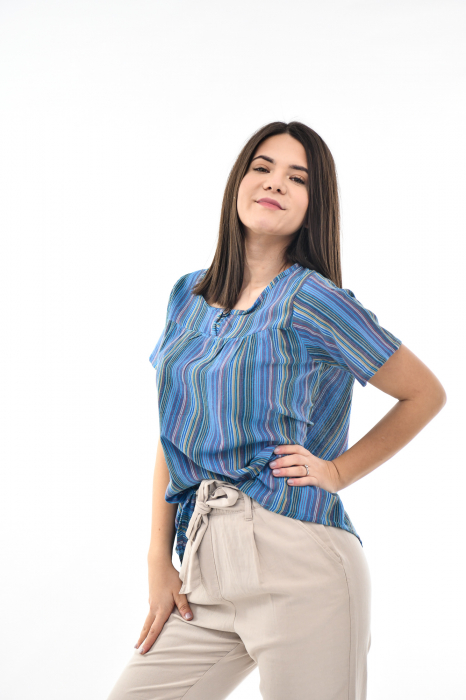 Bluza cu dungi si maneca scurta - Rosu [8]