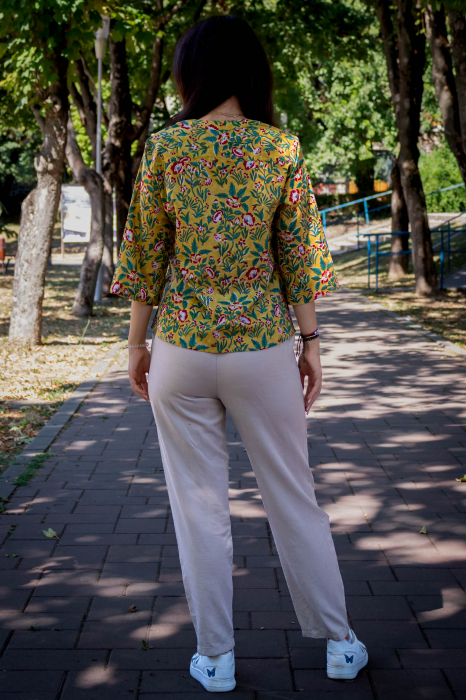 Bluza cu maneca 3/4 si print all over efectuat manual - Model 1 [5]