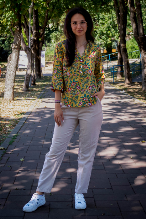 Bluza cu maneca 3/4 si print all over efectuat manual - Model 1 [4]
