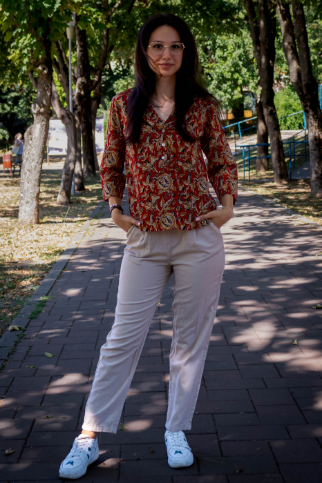 Bluza cu maneca 3/4 si print all over efectuat manual - Model 4 [4]