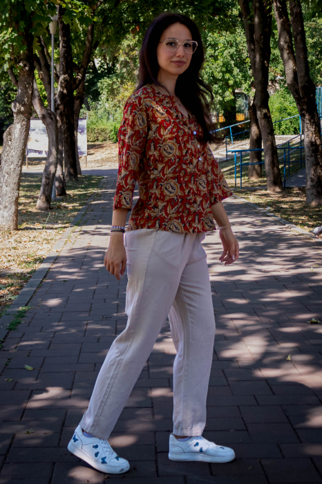 Bluza cu maneca 3/4 si print all over efectuat manual - Model 4 [3]