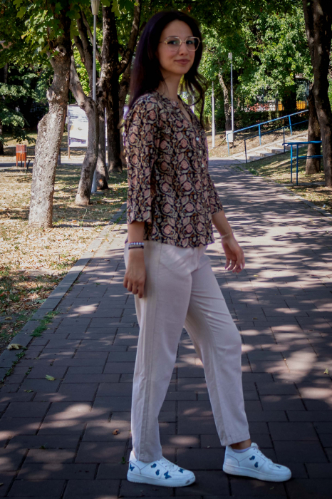 Bluza cu maneca 3/4 si print all over efectuat manual - Model 6 [3]