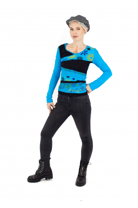 Bluza cu maneca lunga cu print abstract - Albastru cu Negru [5]