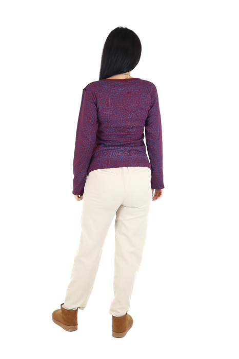 Bluza cu maneca lunga cu print all over si broderie mandala - Visiniu [4]