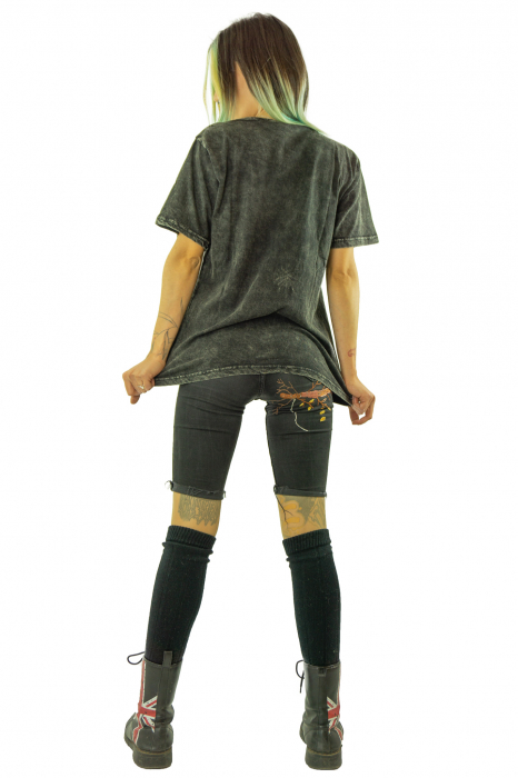 Bluza cu maneca scurta si broderie - Gri inchis [4]