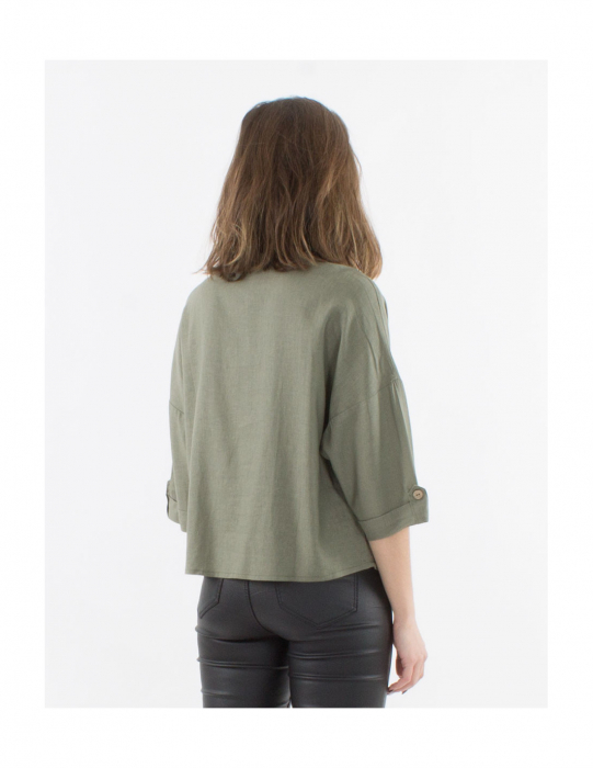 Bluză cu mâneci 3/4 din in și vâscoză - Khaki [3]