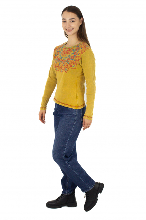 Bluza dama din bumbac cambrata - Mustar [3]