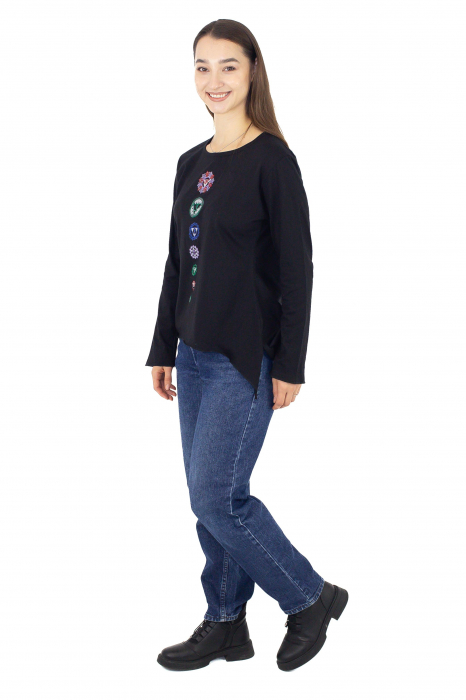 Bluza din 100% bumbac cu imprimeu floral - Teal [3]