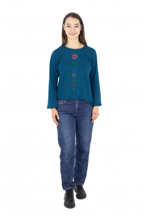 Bluza din 100% bumbac cu imprimeu floral - Teal [2]