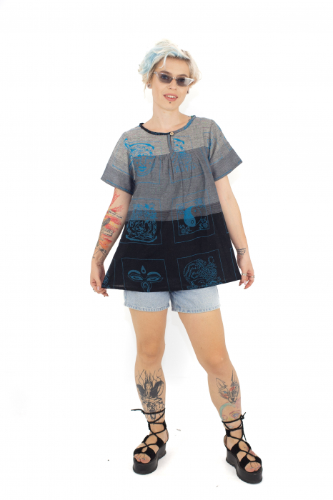 Bluza din bumbac cu maneca scurta - Verde [2]