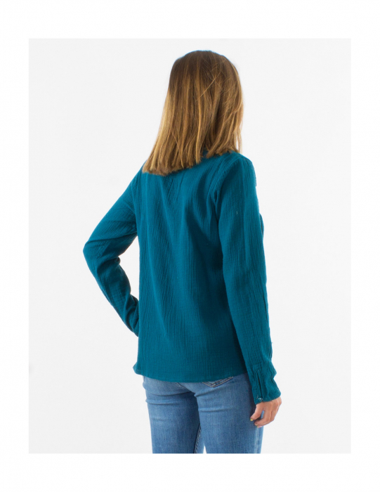 Bluză din material creponat și dantelă - Teal [3]