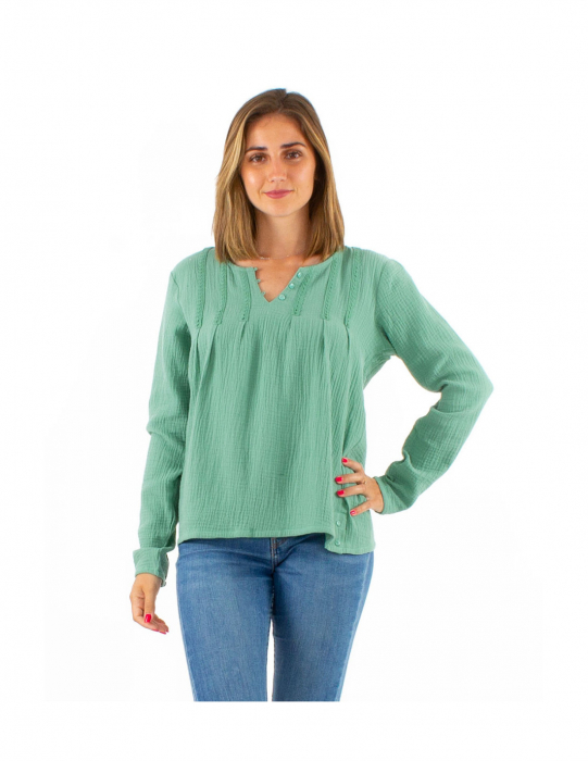 Bluza din material creponat si dantela - Sage [2]