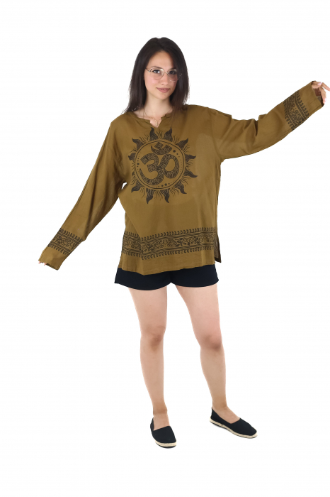 Bluza din panza de bumbac cu maneca lunga si print Om - Visiniu [3]
