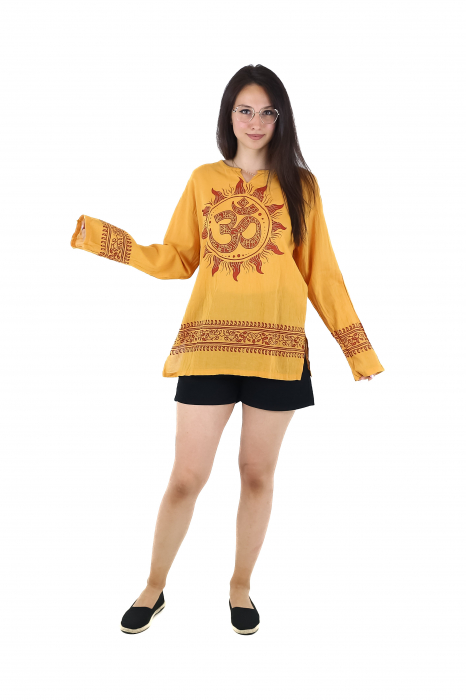 Bluza din panza de bumbac cu maneca lunga si print Om - Visiniu [2]