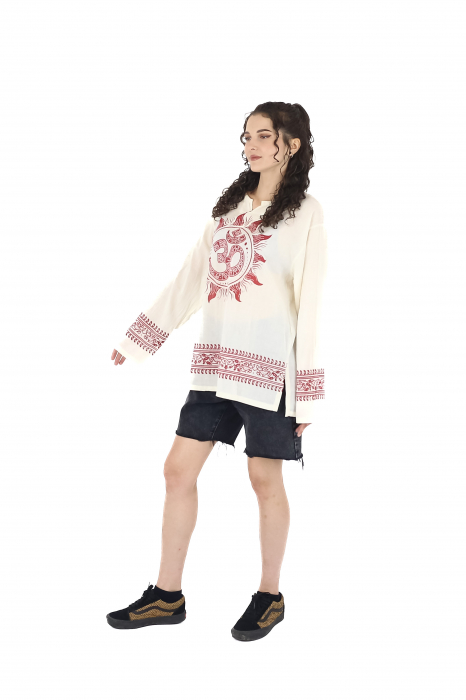 Bluza din panza de bumbac cu maneca lunga si print Om - Visiniu [3]