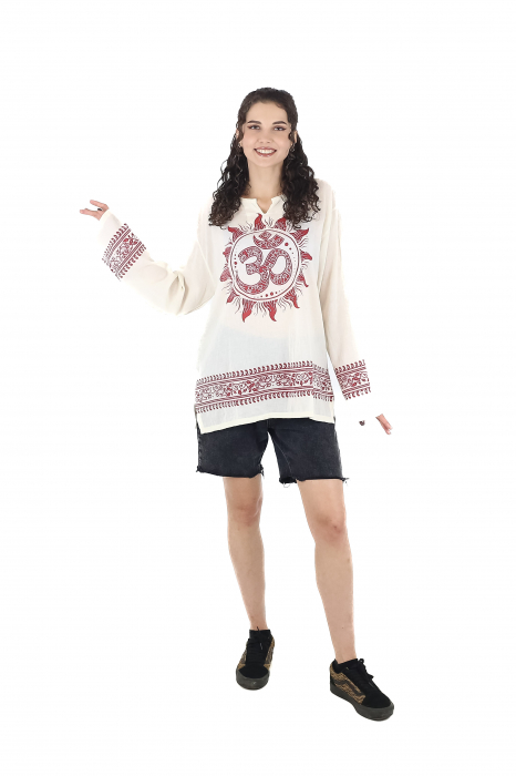 Bluza din panza de bumbac cu maneca lunga si print Om - Visiniu [2]