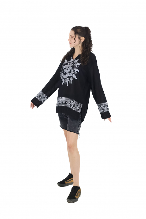 Bluza din panza de bumbac cu maneca lunga si print Om - Visiniu [3]