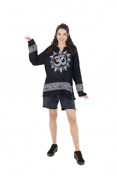 Bluza din panza de bumbac cu maneca lunga si print Om - Visiniu [2]