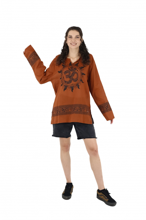 Bluza din panza de bumbac cu maneca lunga si print Om - Visiniu [2]