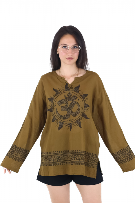 Bluza din panza de bumbac cu maneca lunga si print Om - Visiniu [1]