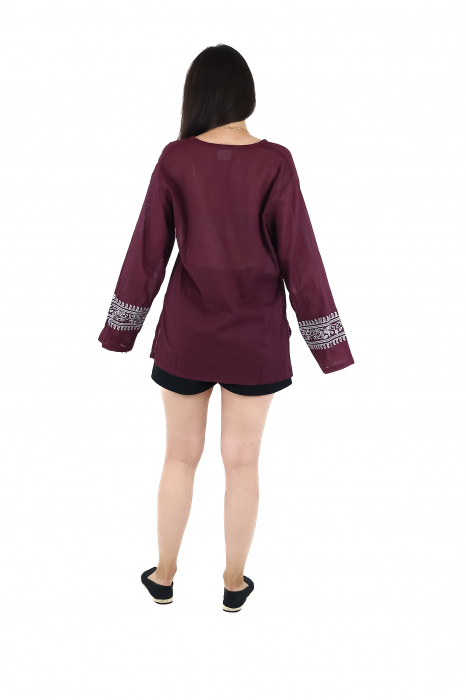Bluza din panza de bumbac cu maneca lunga si print Om - Visiniu [4]