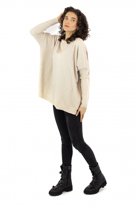 Bluza oversized intr-o culoare - Crem 22N32D [3]