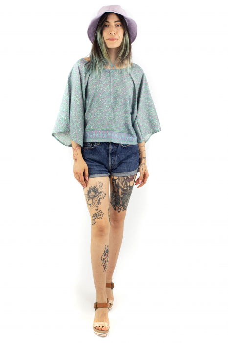 Bluza scurta cu print oriental - Aquamarin [2]