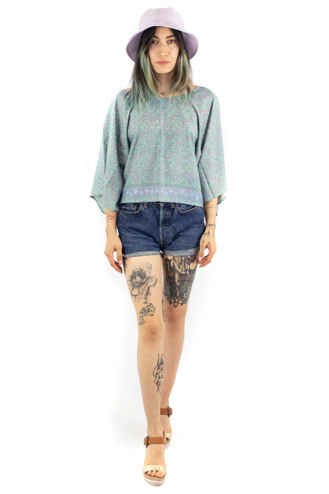 Bluza scurta cu print oriental - Aquamarin [3]