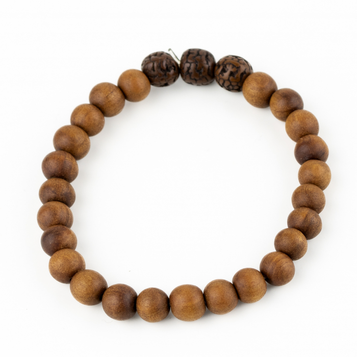 Bratara Fixa din Lemn de Santal cu Margele Rudraksha - Maro Deschis [2]