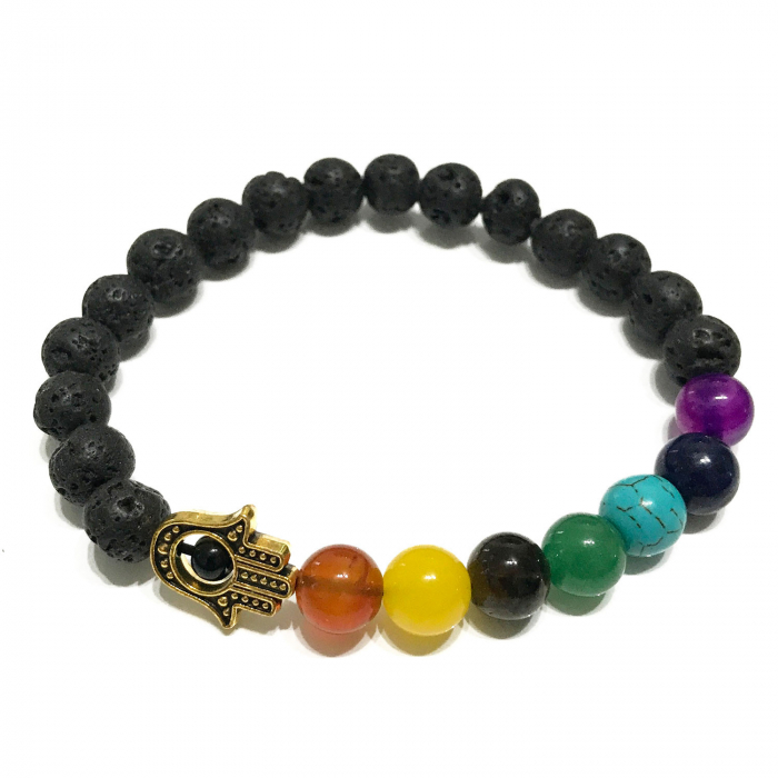 Brățară Lava Stone - 7 Chakre și Talisman Hamsa [1]
