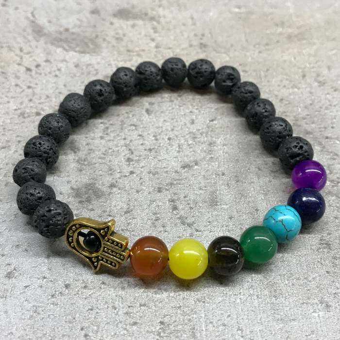 Brățară Lava Stone - 7 Chakre și Talisman Hamsa [2]