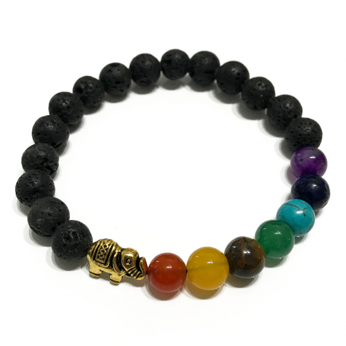 Brățară Lava Stone - 7 Chakre și Talisman Elefant [1]