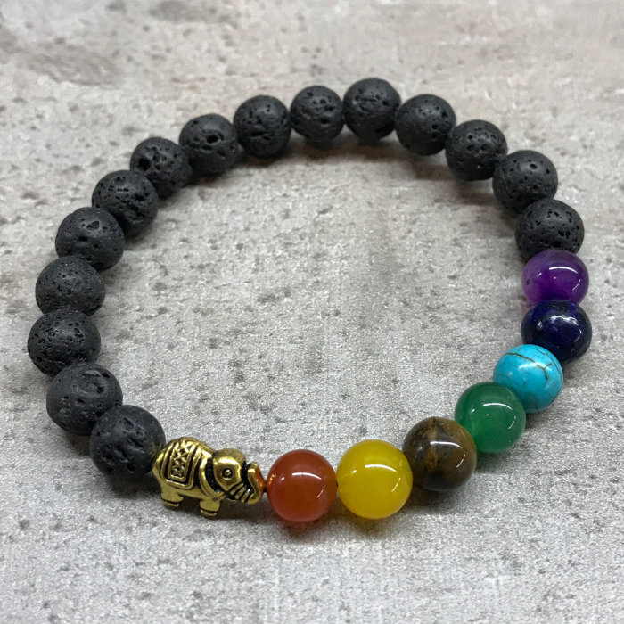 Brățară Lava Stone - 7 Chakre și Talisman Elefant [2]