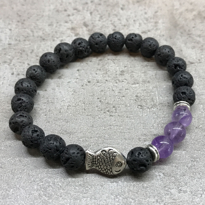 Brățară Lava Stone - Pietre Semiprețioase Amestit și Talisman Pește [2]