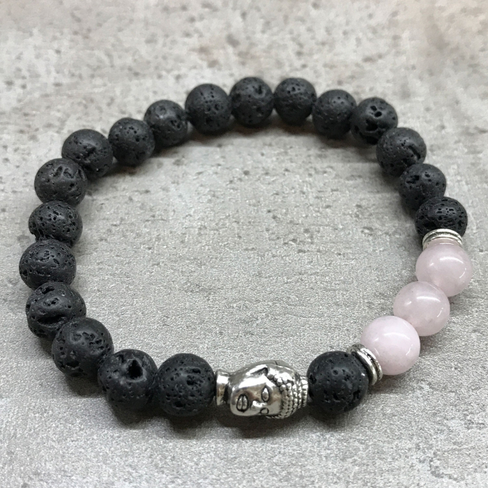 Brățară Lava Stone - Pietre Semiprețioase Cuarț Roz și Talisman Buddha [2]