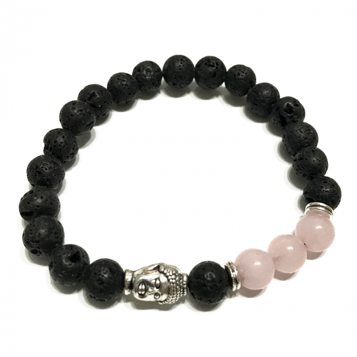 Brățară Lava Stone - Pietre Semiprețioase Cuarț Roz și Talisman Buddha [1]