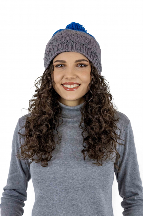 Căciulă călduroasă din 100% lână căptușită cu polar - Gri și Albastru [2]