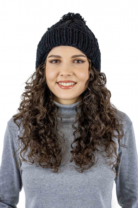 Caciula calduroasa din lana captusita cu polar intr-o culoare cu mot - Negru [2]