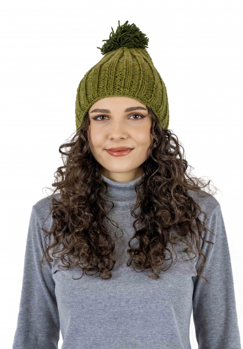 Căciulă călduroasă din lână căptușită cu polar într-o culoare - Khaki [2]