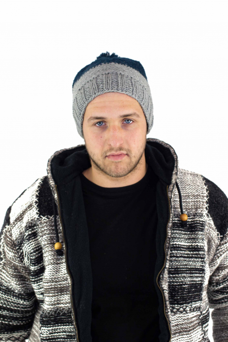 Caciula din lana - Albastru cu Gri [4]