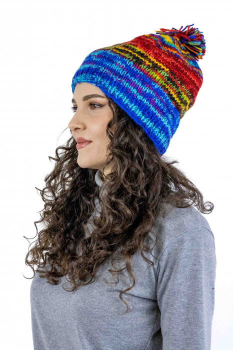 Căciulă din lână cu moț - Multicolor 2 [2]