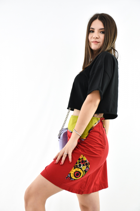 Fusta scurta cu print abstract si fermoar lateral - Negru [6]