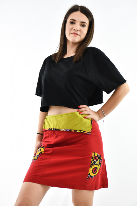 Fusta scurta cu print abstract si fermoar lateral - Negru [2]