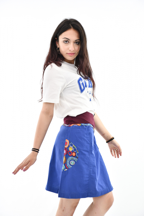 Fusta scurta cu print abstract si fermoar lateral - Negru [7]