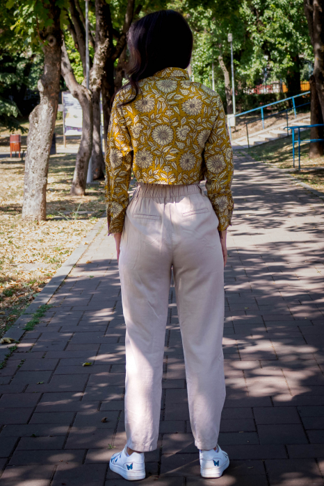 Camasa cropped cu maneca lunga si print all over efectuat manual - Model 1 [5]