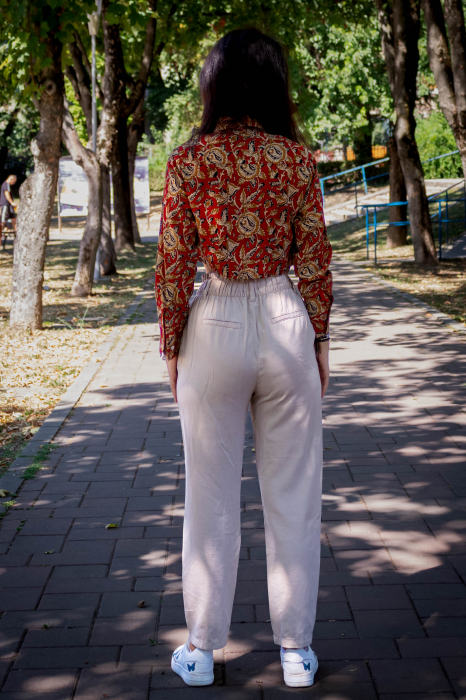 Camasa cropped cu maneca lunga si print all over efectuat manual - Model 2 [5]